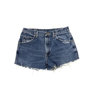 Wrangler Women's Blue Denim Cutoff Shorts Distressed Frayed Hem Size 34